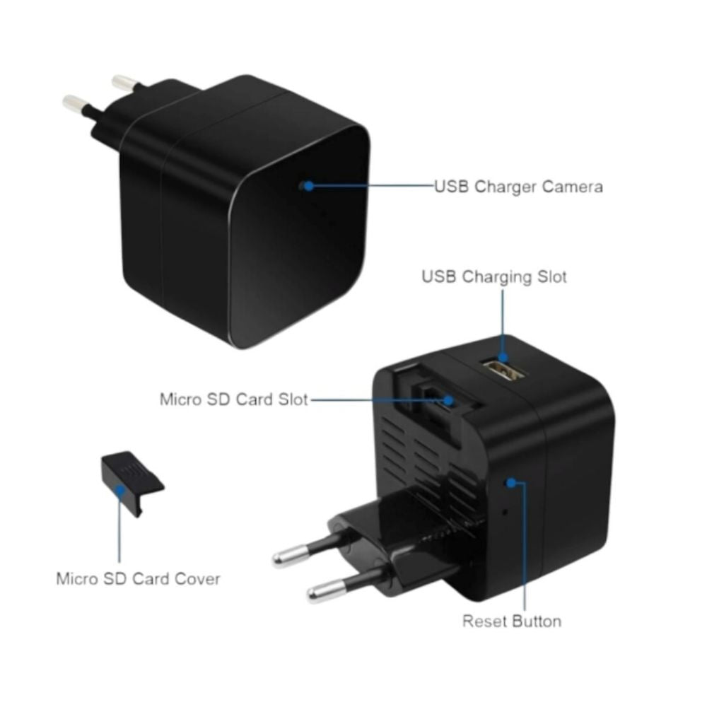 Adaptador de Corriente USB con Cámara Wifi - Vigilancia y Carga Simultánea