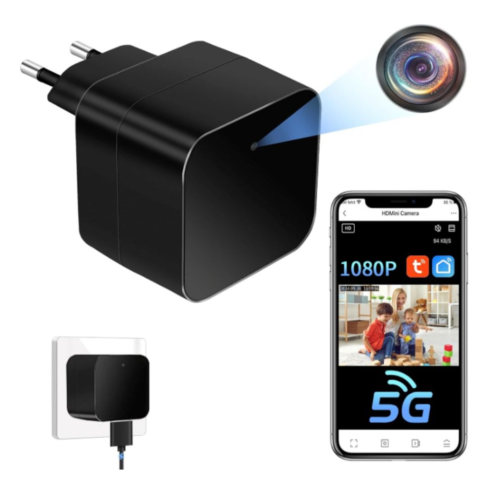 Adaptador de Corriente USB con Cámara Wifi - Vigilancia y Carga Simult