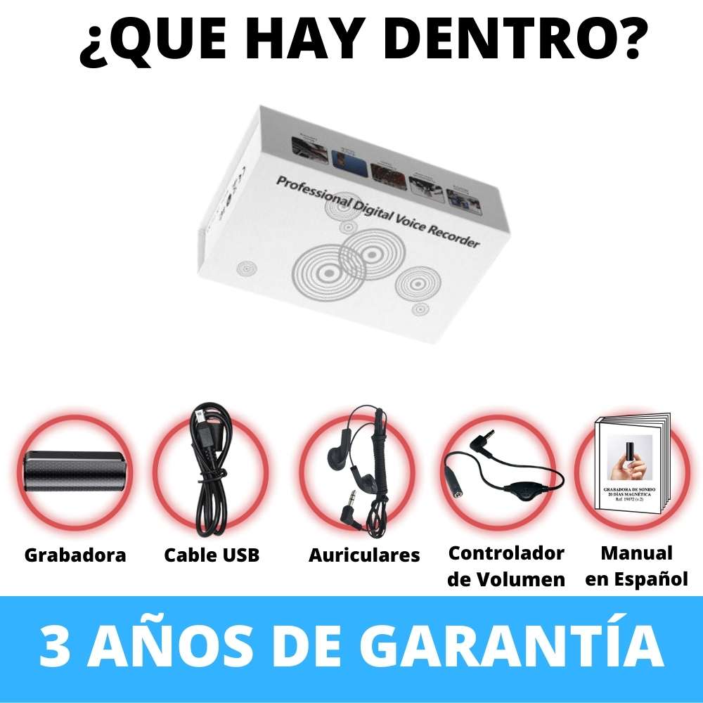 contrenido grabadora profesional 20 dias de autonomia